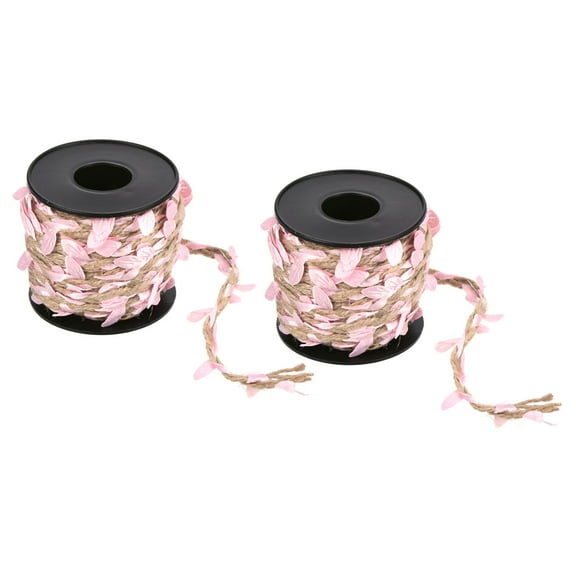 Uxcell 33ft 5mm Burlap Leaf Ribbon Artificial Vine Natural Jute Rope Twine, Pink 2 Roll