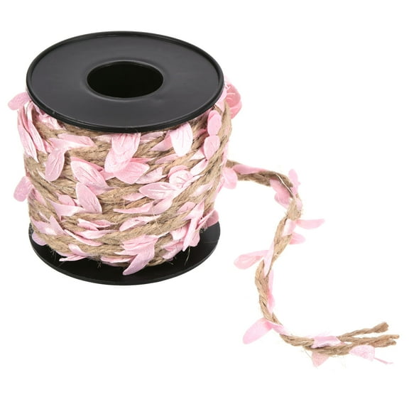 Uxcell 33ft 5mm Burlap Leaf Ribbon Artificial Vine Natural Jute Rope Twine, Pink