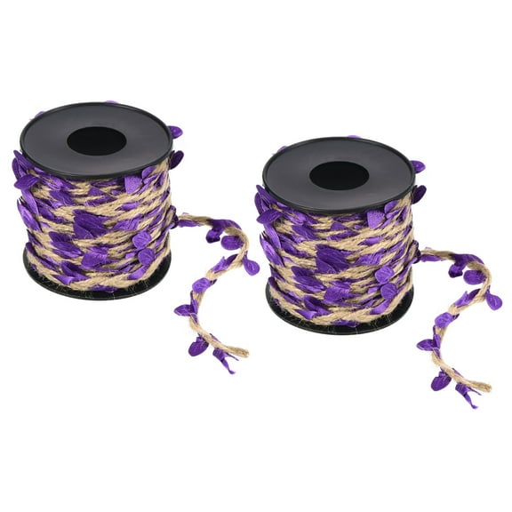 Uxcell 33ft 5mm Burlap Leaf Ribbon Artificial Vine Natural Jute Rope Twine, Purple 2 Roll