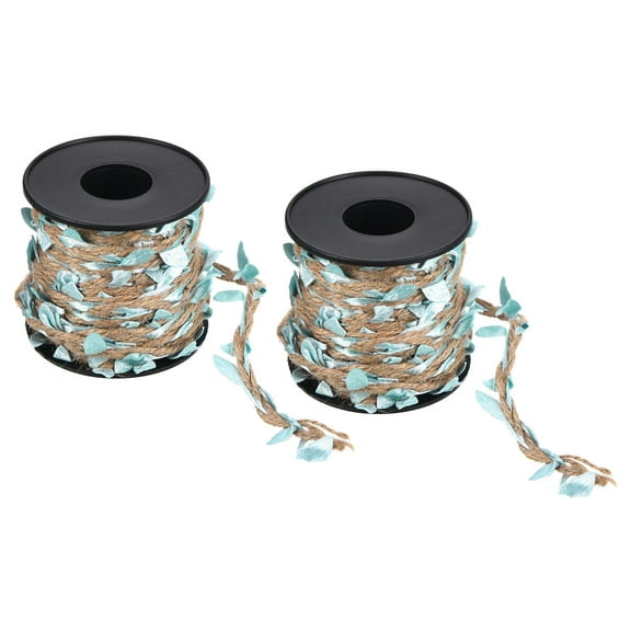 Uxcell 33ft 5mm Burlap Leaf Ribbon Artificial Vine Natural Jute Rope Twine, Sky Blue 2 Roll