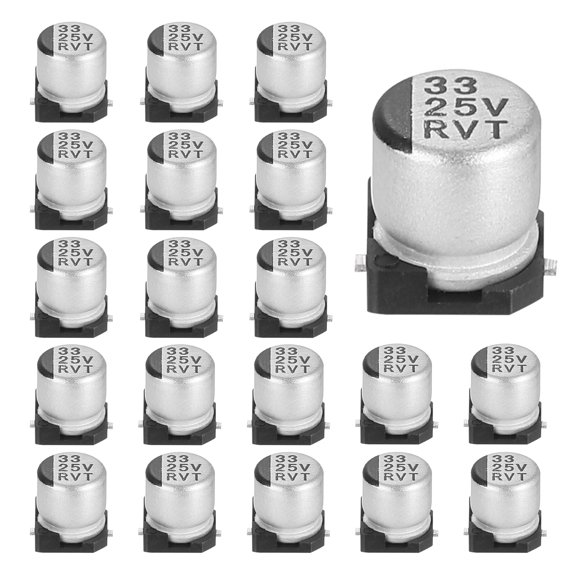 Uxcell 33uF 25V Aluminum Electrolytic Capacitors, Low Impedance Surface Mount Device Electrolytic Capacitor for TV Computer Circuit Board DIY Electronic Projects, 5x5.4mm, 20pcs