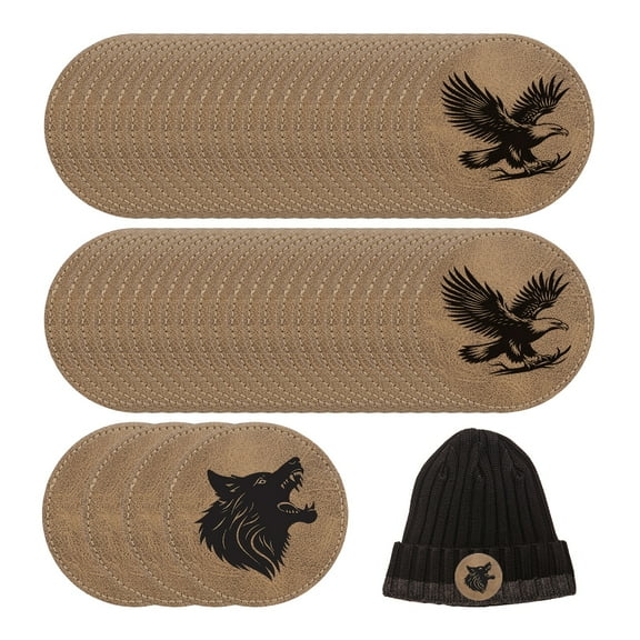 Uxcell 34 Pcs Blank Leather Hat Patches, Laser Engraving Iron-on Round Laserable Rustic Leatherette Patch for Hats Cap, Light Brown 2.56x2.56Inch