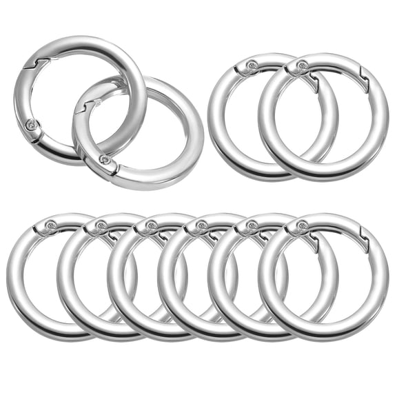 Uxcell 34mm OD Flat Trigger Spring O Rings Round Clasp Clip Snap Spring Keyrings Silver Tone 10 Pack