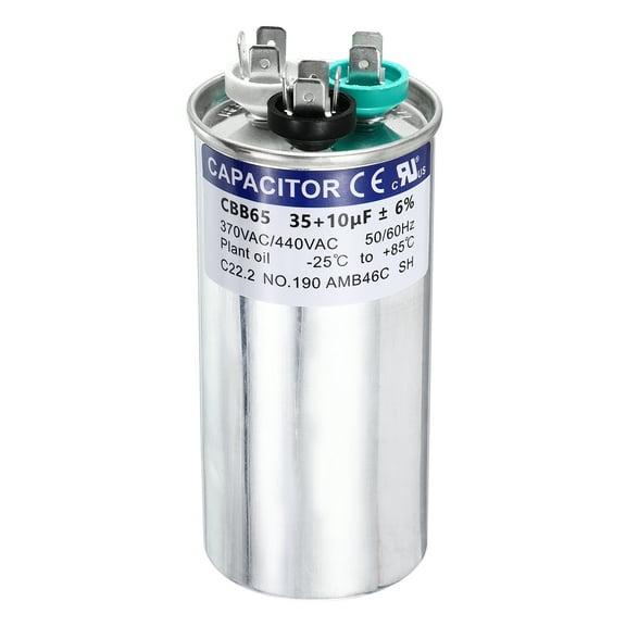 Uxcell 35+10 MFD CBB65 Run Start Capacitor 35+10 uF, 370/440V Round AC Capacitor for AC Motor Run, HVAC, Air Conditioner, Condenser Motors