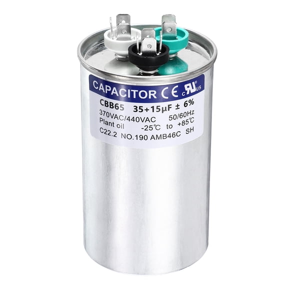 Uxcell 35+15 MFD CBB65 Run Start Capacitor 35+15 uF, 370/440V Round AC Capacitor for AC Motor Run, HVAC, Air Conditioner, Condenser Motors