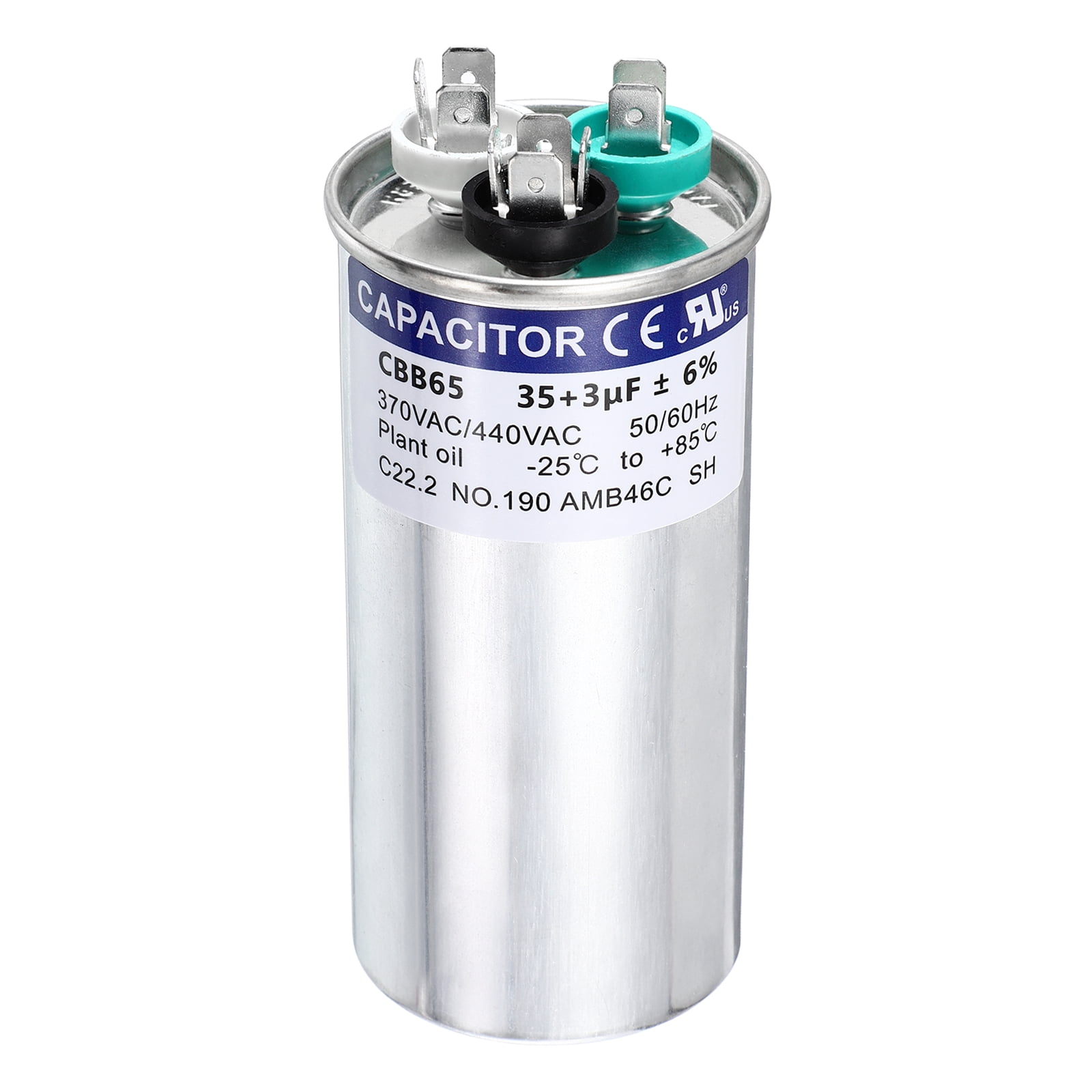 Uxcell 35+3 MFD CBB65 Run Start Capacitor 35+3 uF, 370/440V Round AC Capacitor for AC Motor Run, HVAC, Air Conditioner, Condenser Motors