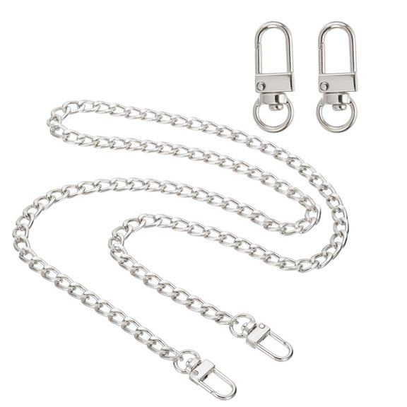 Uxcell 35.4" Flat Purse Chain Strap, Silver/Gold Shoulder Straps Chains Metal Handbag Replacement Belt with 2 Pcs Metal Lobster Swivel Trigger Clips Style1 for Cross Body Wallet Bag