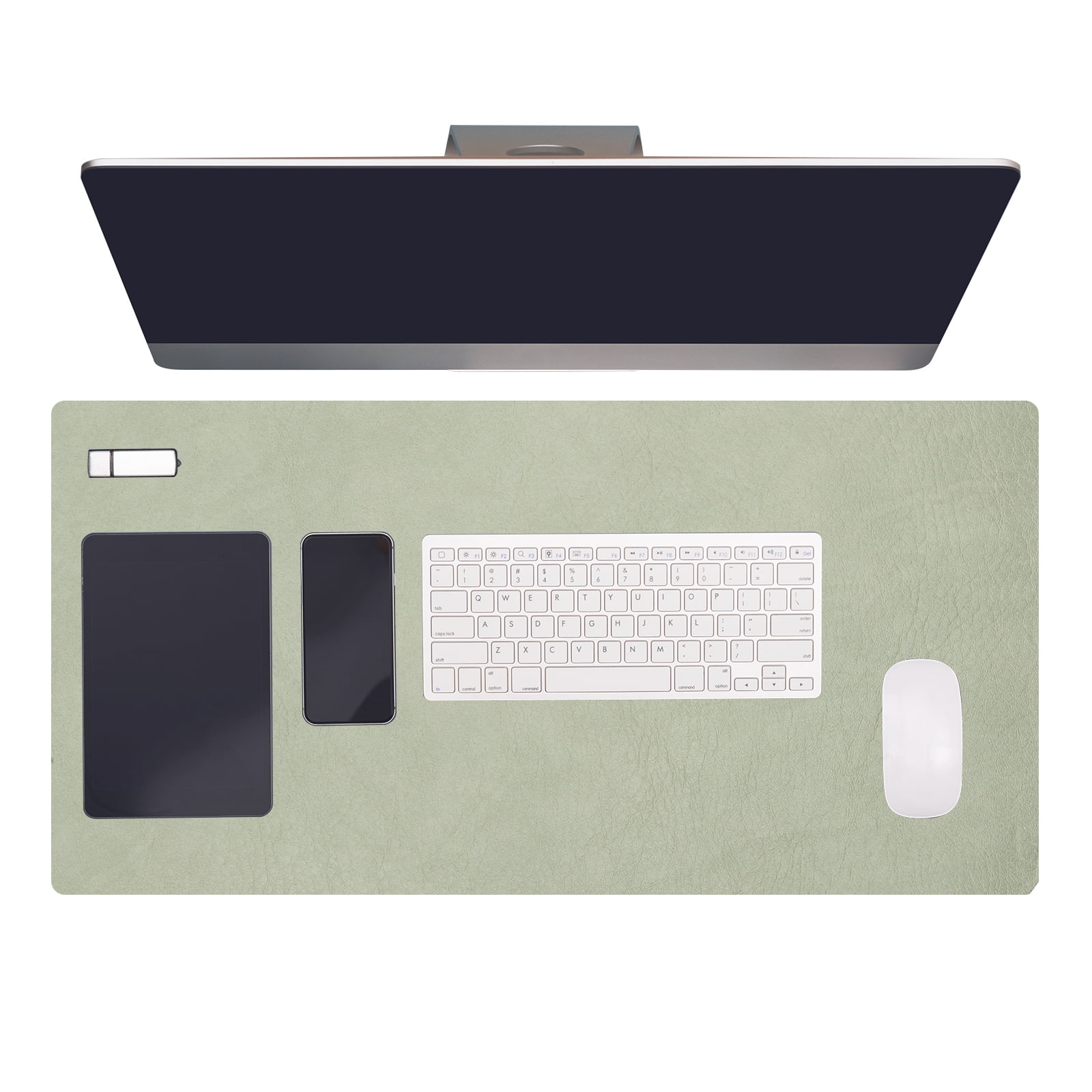 Uxcell 35.4" x 17.7" Leather Desk Pad Protector, 1Pcs Large Dual-Sided Desk Mat Waterproof Leather Mouse Pad for Laptop Computer Writing Desk Table Gaming Home, Light Green/Beige