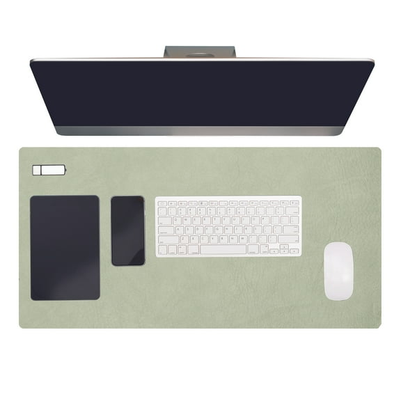 Uxcell 35.4" x 17.7" Leather Desk Pad Protector, 1Pcs Large Dual-Sided Desk Mat Waterproof Leather Mouse Pad for Laptop Computer Writing Desk Table Gaming Home, Light Green/Beige