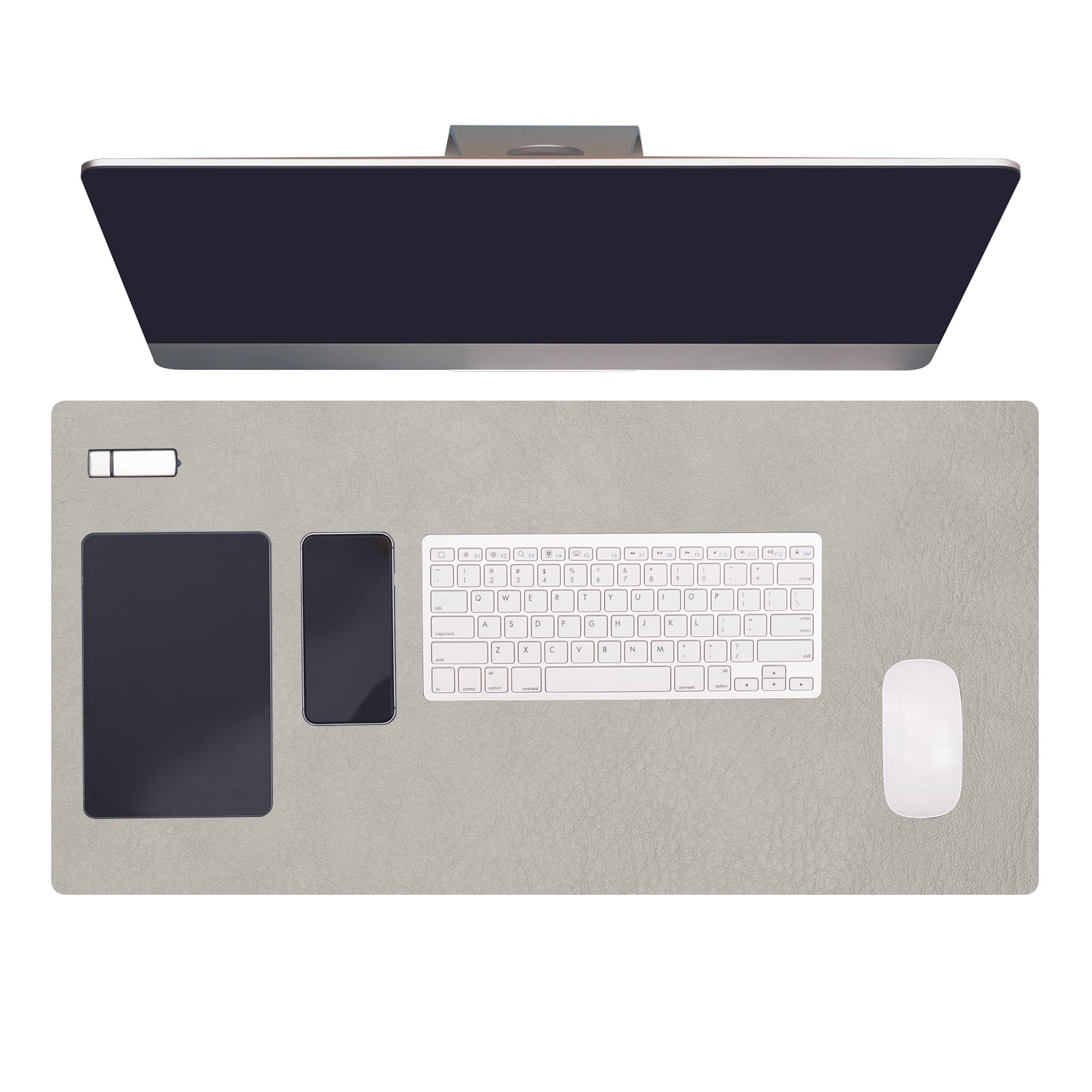 Uxcell 35.4" x 17.7" Leather Desk Pad Protector, 1Pcs Large Dual-Sided Desk Mat Waterproof Leather Mouse Pad for Laptop Computer Writing Desk Table Gaming Home, Light Gray/Sky Blue