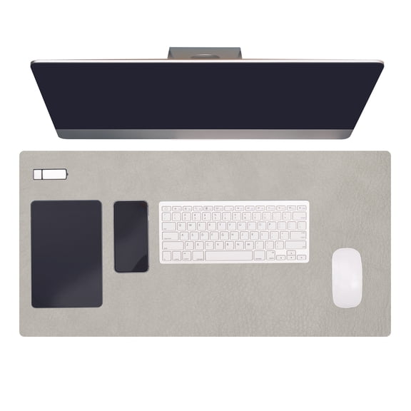 Uxcell 35.4" x 17.7" Leather Desk Pad Protector, 1Pcs Large Dual-Sided Desk Mat Waterproof Leather Mouse Pad for Laptop Computer Writing Desk Table Gaming Home, Light Gray/Sky Blue