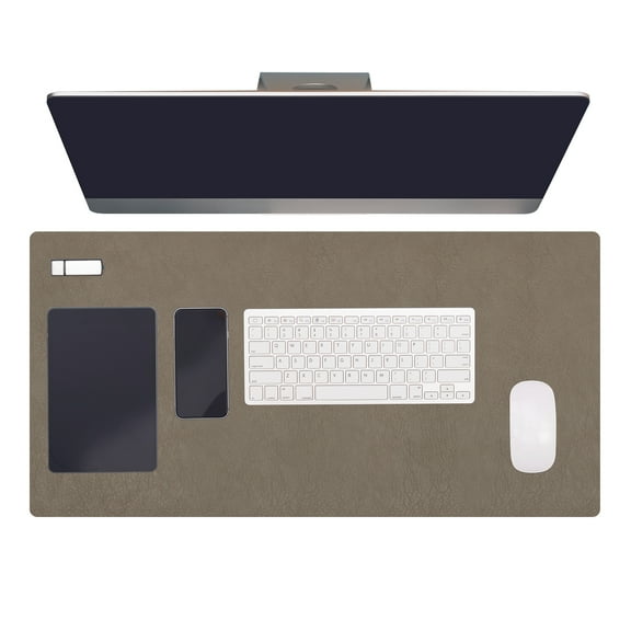 Uxcell 35.4" x 17.7" Leather Desk Pad Protector, 1Pcs Large Dual-Sided Desk Mat Waterproof Leather Mouse Pad for Laptop Computer Writing Desk Table Gaming Home, Mud Gray/Earthy Yellow