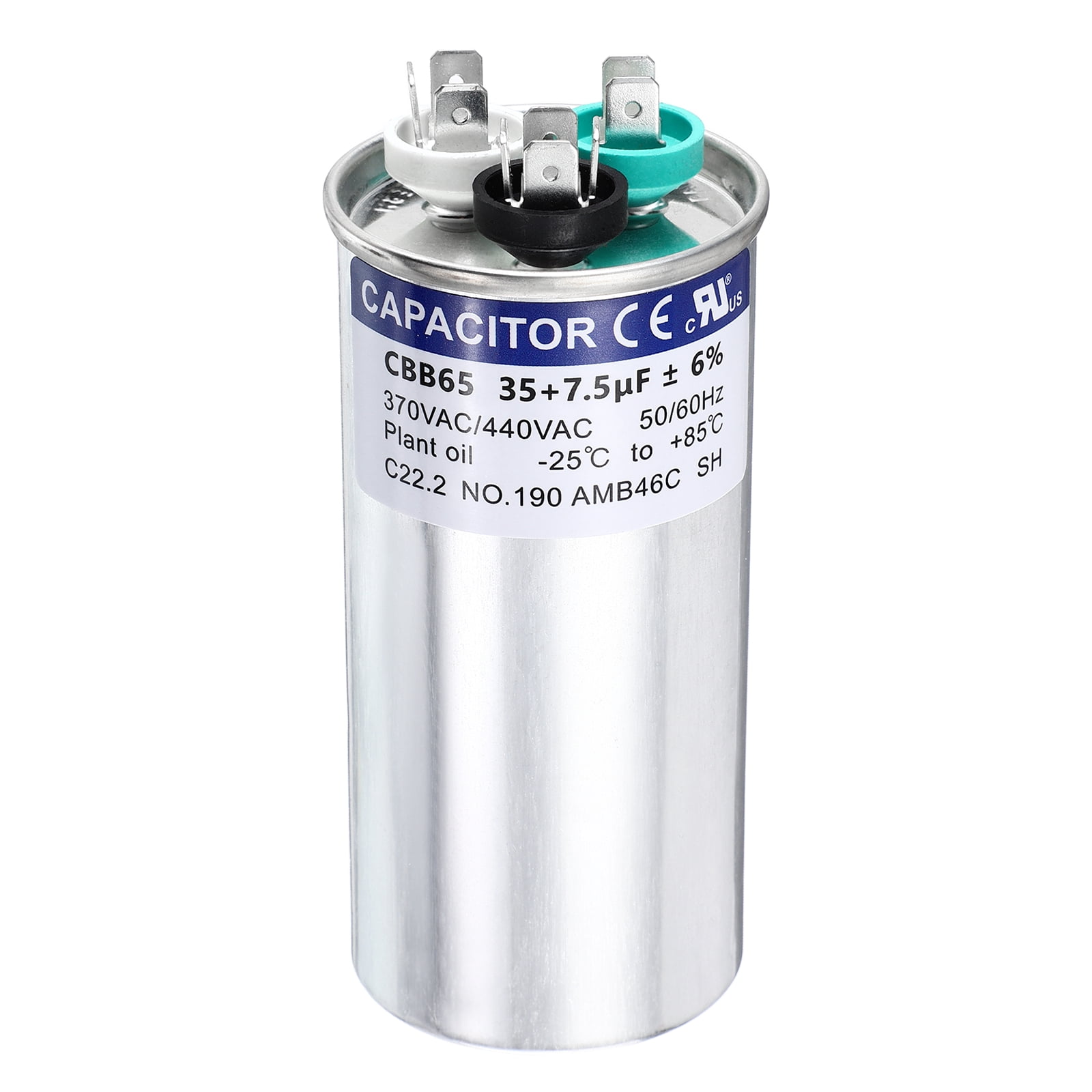 Uxcell 35+7.5 MFD CBB65 Run Start Capacitor 35+7.5 uF, 370/440V Round AC Capacitor for AC Motor Run, HVAC, Air Conditioner, Condenser Motors