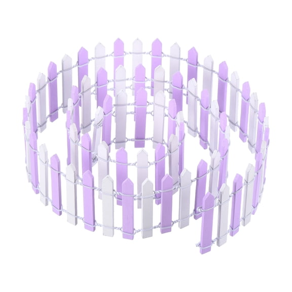 Uxcell 35" L x 2" H Wood Miniature Mini Fairy Garden Picket Fence, Purple White