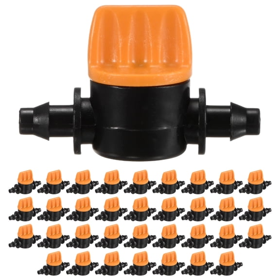 Uxcell 35-Pack Drip Irrigation Shut Off Valves, 1/4 Inch Barbed Flow Control Valves for Drip Tubing [Black/Orange]