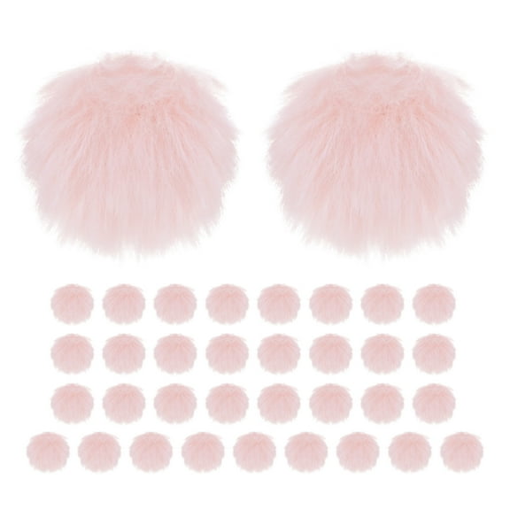 Uxcell 35-Pack Faux Fur Pom Poms, 1.2 Inch/ 3 cm Soft Fluffy PomPoms Balls Faux Rabbit Fur with Elastic Loop for DIY[Pink]