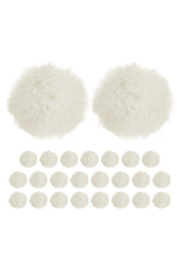 25-Pack Faux Fur Pom Poms, 1.6 Inch/ 4 cm Soft Fluffy PomPoms Balls Faux Rabbit Fur with Elastic Loop for DIY[Beige]