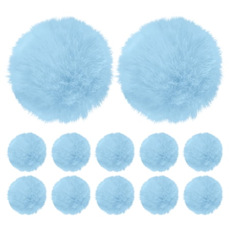 Uxcell 12-Pack Faux Fur Pom Poms, 2.4 Inch/ 6 cm Soft Fluffy PomPoms Balls Faux Rabbit Fur with Elastic Loop for DIY[Light Blue]