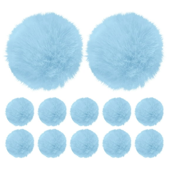Uxcell 12-Pack Faux Fur Pom Poms, 2.4 Inch/ 6 cm Soft Fluffy PomPoms Balls Faux Rabbit Fur with Elastic Loop for DIY[Light Blue]