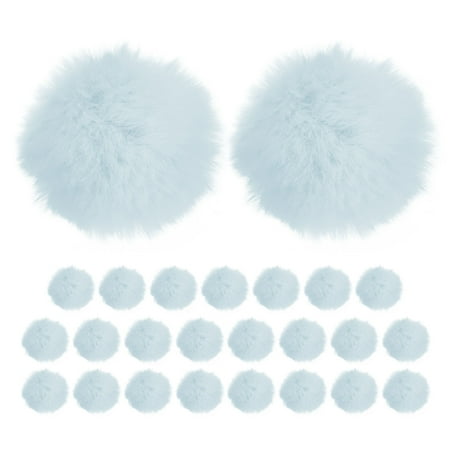 Uxcell 25-Pack Faux Fur Pom Poms, 1.6 Inch/ 4 cm Soft Fluffy PomPoms Balls Faux Rabbit Fur with Elastic Loop for DIY[Light Blue]
