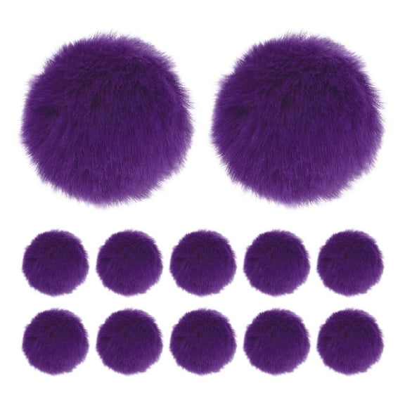 Uxcell 12-Pack Faux Fur Pom Poms, 2.4 Inch/ 6 cm Soft Fluffy PomPoms Balls Faux Rabbit Fur with Elastic Loop for DIY[Deep Purple]