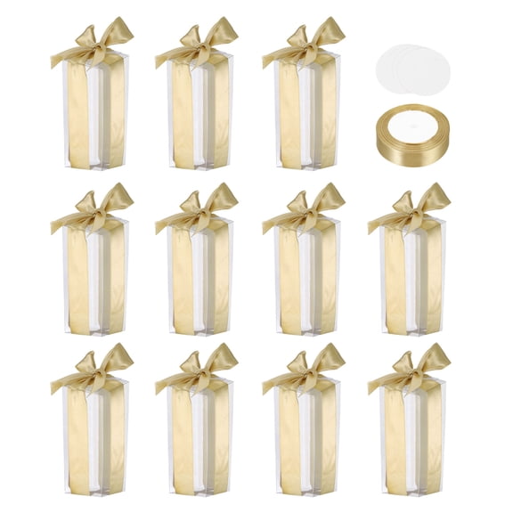 Uxcell 35 Pcs Clear Gift Boxes, 50x50x120mm Clear Boxes for Favors with Gold Ribbon Blank Tag, Plastic Gift Box for Wedding, Party Favors, Candy Boxes, Home Birthday Decor