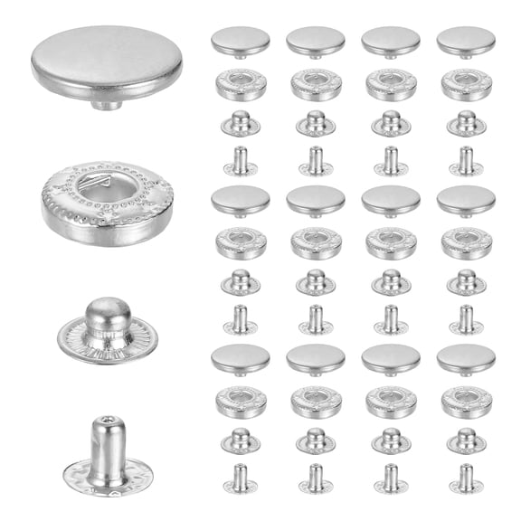 Uxcell 35 Sets Stainless Steel Fastener Snap Press Stud Button, 20mm Metal Snap Button Kit, Heavy Duty Button Press Stud Cap for Clothes Bag Leather Boat Canvas DIY Crafts, Silver