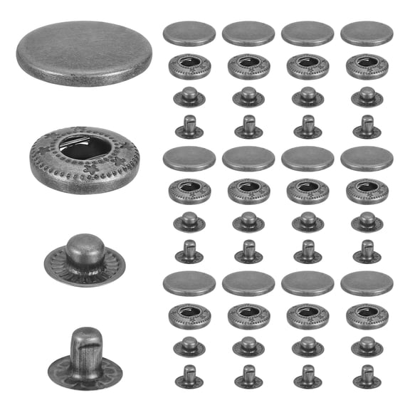 Uxcell 35 Sets Stainless Steel Fastener Snap Press Stud Button, 20mm Metal Snap Button Kit, Heavy Duty Button Press Stud Cap for Clothes Bag Leather Boat Canvas DIY Crafts, Silver