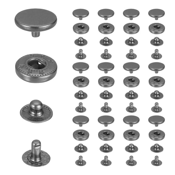 Uxcell 35 Sets Stainless Steel Fastener Snap Press Stud Button, 20mm Metal Snap Button Kit, Heavy Duty Button Press Stud Cap for Clothes Bag Leather Boat Canvas DIY Crafts, Silver
