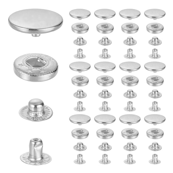Uxcell 35 Sets Stainless Steel Fastener Snap Press Stud Button, 20mm Metal Snap Button Kit, Heavy Duty Button Press Stud Cap for Clothes Bag Leather Boat Canvas DIY Crafts, Silver