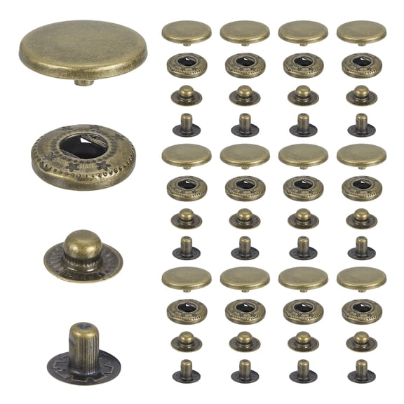 Uxcell 35 Sets Stainless Steel Fastener Snap Press Stud Button, 20mm Metal Snap Button Kit, Heavy Duty Button Press Stud Cap for Clothes Bag Leather Boat Canvas DIY Crafts, Silver