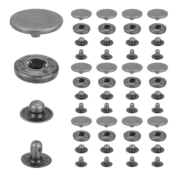 Uxcell 35 Sets Stainless Steel Fastener Snap Press Stud Button, 20mm Metal Snap Button Kit, Heavy Duty Button Press Stud Cap for Clothes Bag Leather Boat Canvas DIY Crafts, Silver