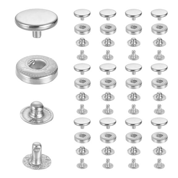 Uxcell 35 Sets Stainless Steel Fastener Snap Press Stud Button, 20mm Metal Snap Button Kit, Heavy Duty Button Press Stud Cap for Clothes Bag Leather Boat Canvas DIY Crafts, Silver