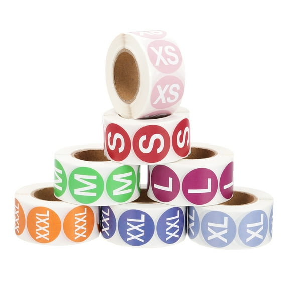 Uxcell 3500 Pcs Clothing Labels, 7 Sizes XS-XXXL Size Tag Garment Labels Round Self-Adhesive Apparel Stickers, Multicolor