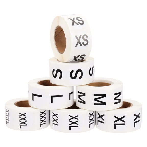 Uxcell 3500 Pcs Clothing Labels, 7 Sizes XS-XXXL Size Tag Garment Labels Round Self-Adhesive Apparel Stickers, White