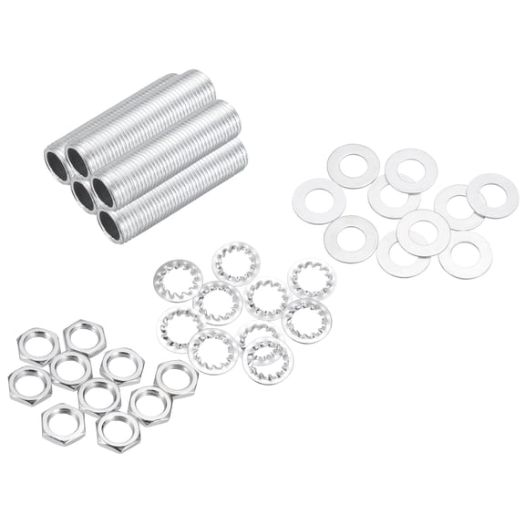 Uxcell 35Pcs 0.6" Lamp Pipe Kit with Nuts Washers 1/8IP Thread Fasteners Assortment for Chandelier Ceiling Light Repair Assembly DIY Hardware