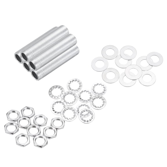 Uxcell 35Pcs 0.8" Lamp Pipe Kit with Nuts Washers 1/8IP Thread Fasteners Assortment for Chandelier Ceiling Light Repair Assembly DIY Hardware
