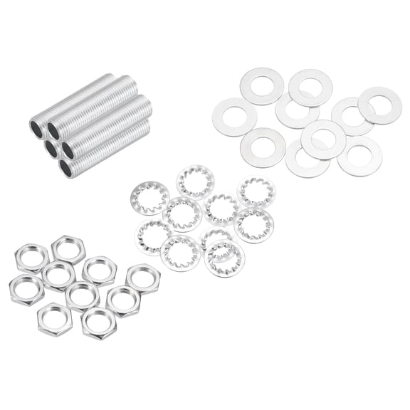Uxcell 35Pcs 1.4" Lamp Pipe Nipples Kit With Hex Nuts Washers, M10 Fine Threaded Hollow Tube Repair Hardware Fasteners Assortment for Assembly Chandelier Ceiling Lamp DIY, Silver