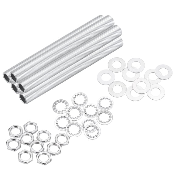 Uxcell 35Pcs 3.7" Lamp Pipe Kit with Nuts Washers 1/8IP Thread Fasteners Assortment for Chandelier Ceiling Light Repair Assembly DIY Hardware