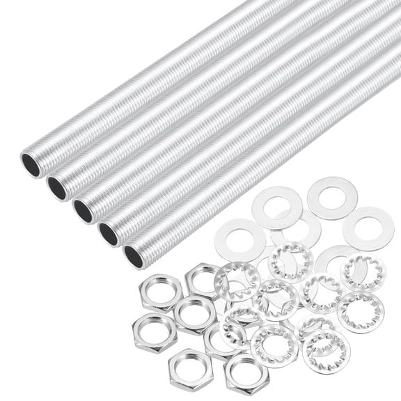 Uxcell 35Pcs 7.1" Lamp Pipe Nipples Kit With Hex Nuts Washers, M10 Fine Threaded Hollow Tube Repair Hardware Fasteners Assortment for Assembly Chandelier Ceiling Lamp DIY, Silver