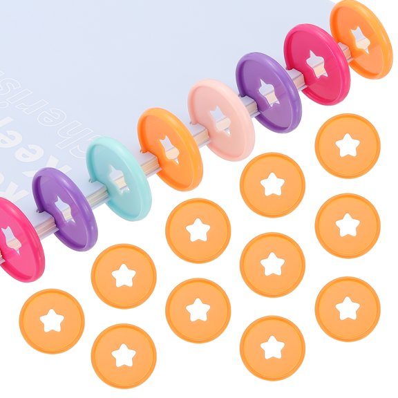 Uxcell 35mm 1.38" Plastic Round Book Binding Discs, Orange Pcs Discbound Expansion Discs Star Shape Plating Round Binder Rings, Orange