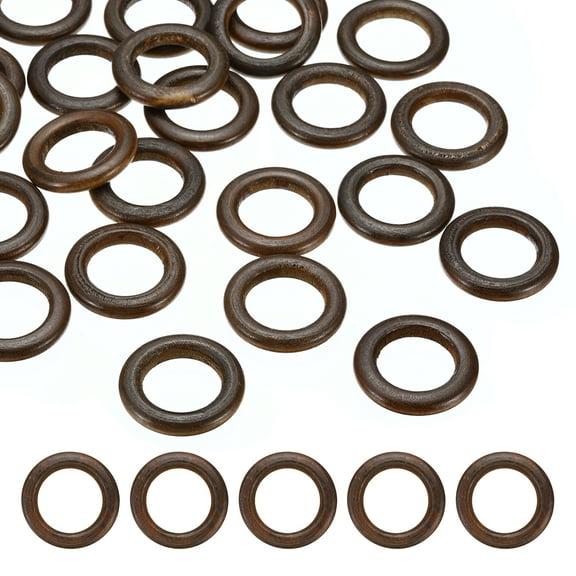 Uxcell 35mm Natural Wooden Rings, 20 Pack Wood Ring Round Linking Rings Wood Loop Circle for Craft, Dark Brown