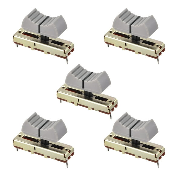 Uxcell 35mm Straight Slide Potentiometer B50K Ohm Grey Black Knobs 5 packs