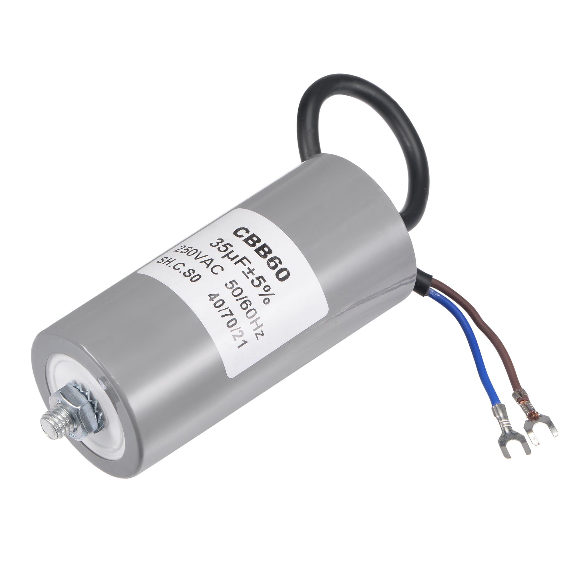 Uxcell 35uF 250V AC 50/60Hz 2 Wires w Fixing Stud, Terminal CBB60 Run Capacitor