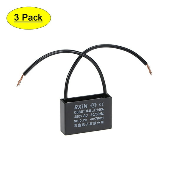 Uxcell 36.5x11x24.5mm 0.8uF 450V AC 2 Cable CBB61 Ceiling Fan Run Capacitor 3 Pack