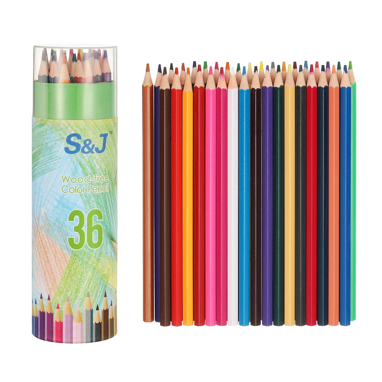 Uxcell 36 Colors Coloring Pencils Set, Soft Core Colored Pencils Hexagonal Shape Coloring Drawing Pencil (Green Bucket)