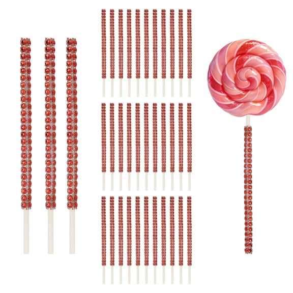 Uxcell 36 Pcs Bling Cake Lollipop Sticks, Glitter Rhinestone Lollipop Sticks Candy Apple Stick for Chocolate Fruit Dessert Table Shower, Birthday Wedding Christmas, Bright Red