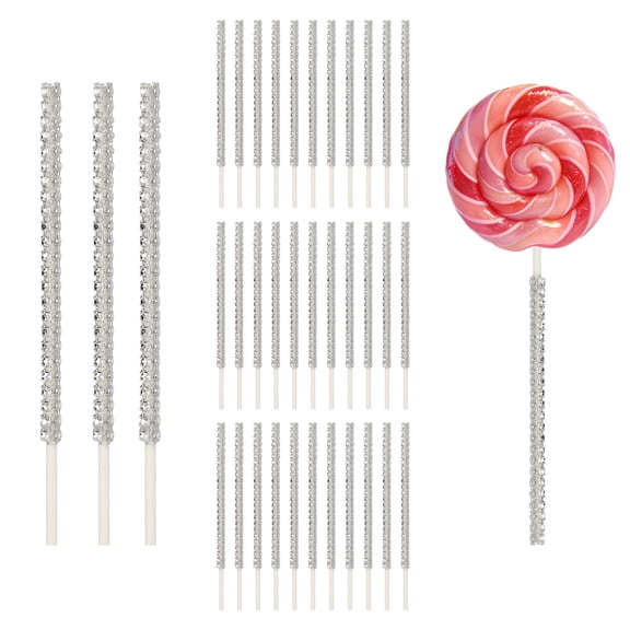 Uxcell 36 Pcs Bling Cake Lollipop Sticks, Glitter Rhinestone Lollipop Sticks Candy Apple Stick for Chocolate Fruit Dessert Table Shower, Birthday Wedding Christmas, Silver