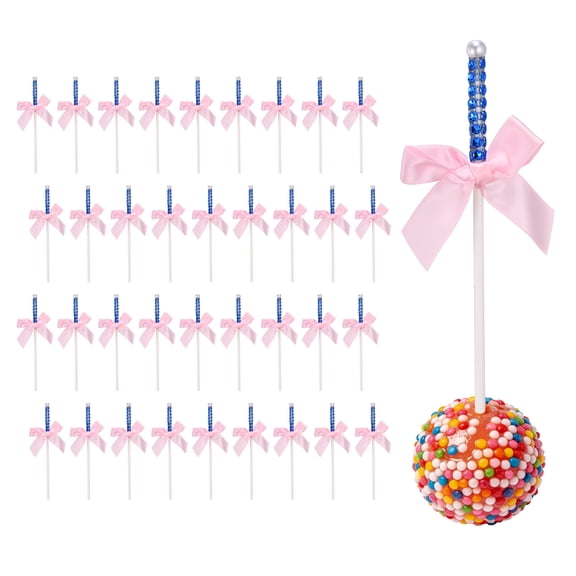 Uxcell 36 Pcs Bling Rhinestone Cake Sticks, Bow Lollipop Cake Toppers Picks Glitter Lollipop Cupcake Decorations for Chocolate Fruit Dessert Wedding Party Christmas, Rose Red