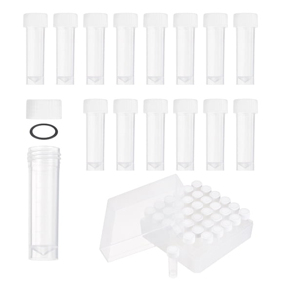 Uxcell 36 Pcs Plastic Vials, 5ml Cryogenic Vials Small Sample Test Tubes Centrifuge Tubes Frozen Container Storage Box with Screw Cap for Low Temperature Storage Laboratory, White